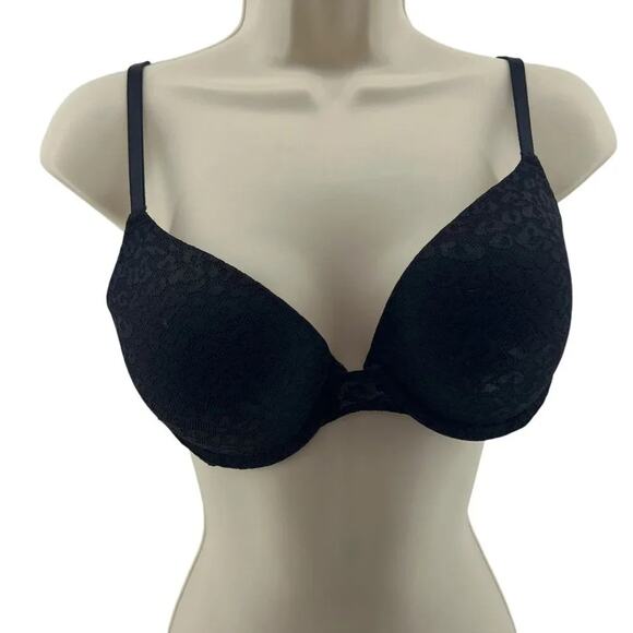 Love Pink Victoria’s Secret Black Leopard Lace Bra Wear Everywhere Push Up 34B - Picture 1 of 7